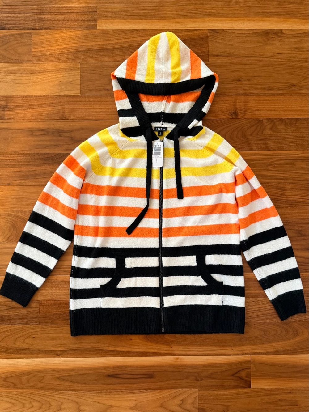NWT Torrid Candy Corn Striped  Zip Hoodie Sweater Size 12 / L Vegan Halloween